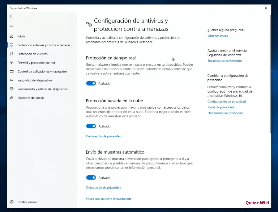 Quitar antivirus Windows 10
